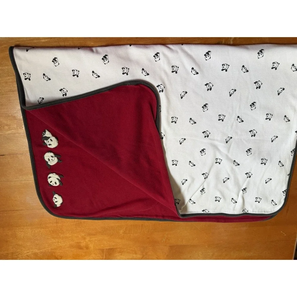 Gymboree Panda Bear Red Gray Baby Blanket Reversible 2009 Unisex Retired Rare